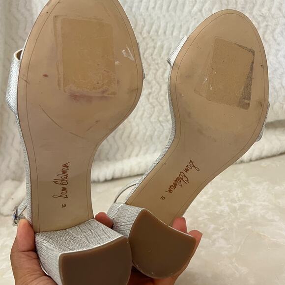 Sam Edelman Silver Metallic Yaro Ankle Strap Block Heeled Sandal Womens - Picture 16 of 16